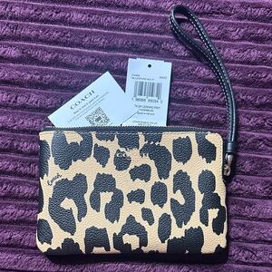 Coach Black and Tan Animal Print Wristlet